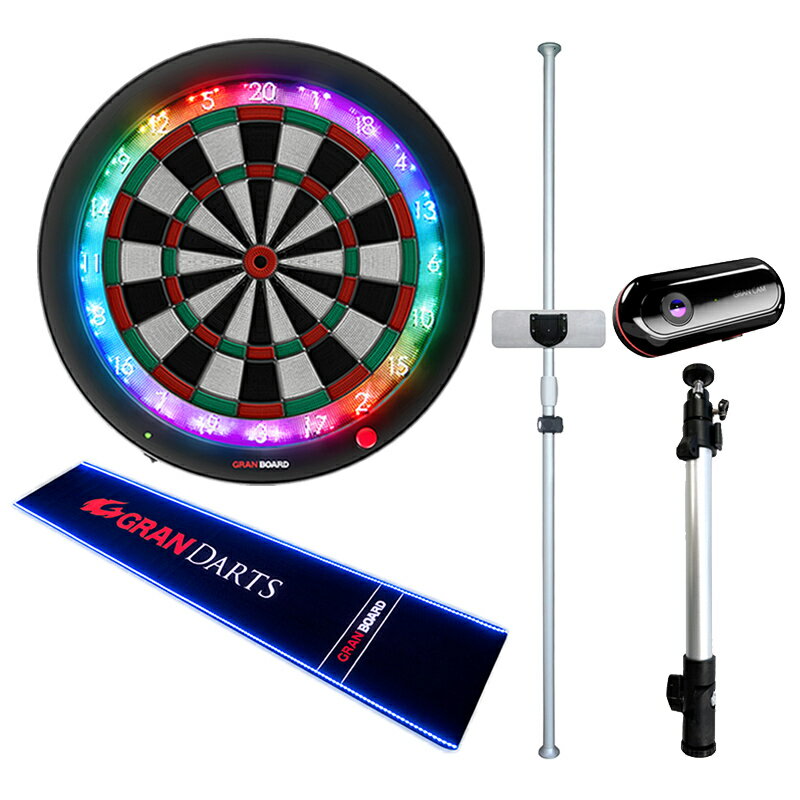 ダーツボード セット グランボード 3s グリーン & ダーツスタンド GRAN DARTS ポールスタンド & LEDマット & グランカム & アーム [自宅 ダーツセット オンライン対戦 家庭用ダーツボード]