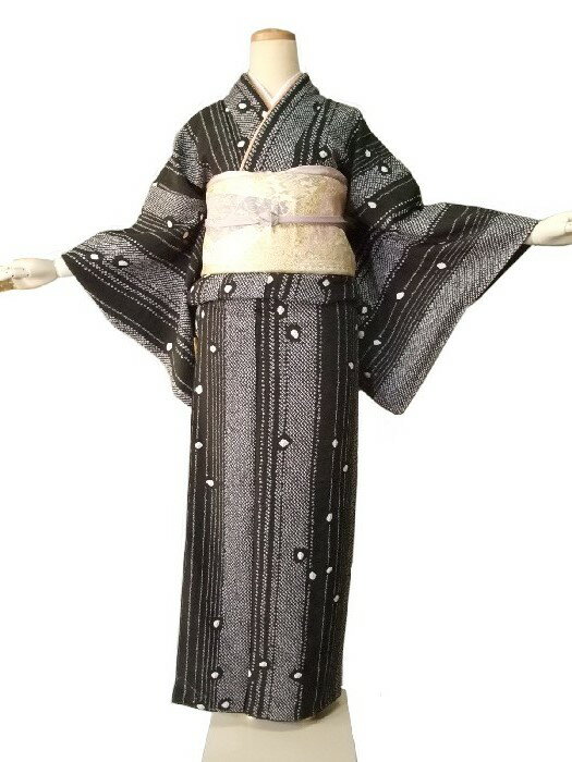 樂天商城 - 【送料無料】小紋 正絹 お仕立て上がり 粋な黒地の総絞り 新品 ko127