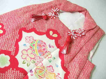 【送料無料】七五三 着物 3歳 正絹被布コート 絞り柄 赤色 日本製 新品 mi415
