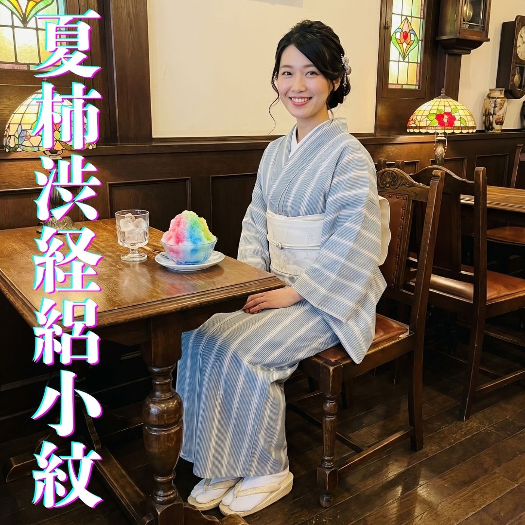 樂天商城 - 【送料無料】夏物 正絹夏小紋生地 夏柿渋経絽縞模様柄 新品 ro247ta