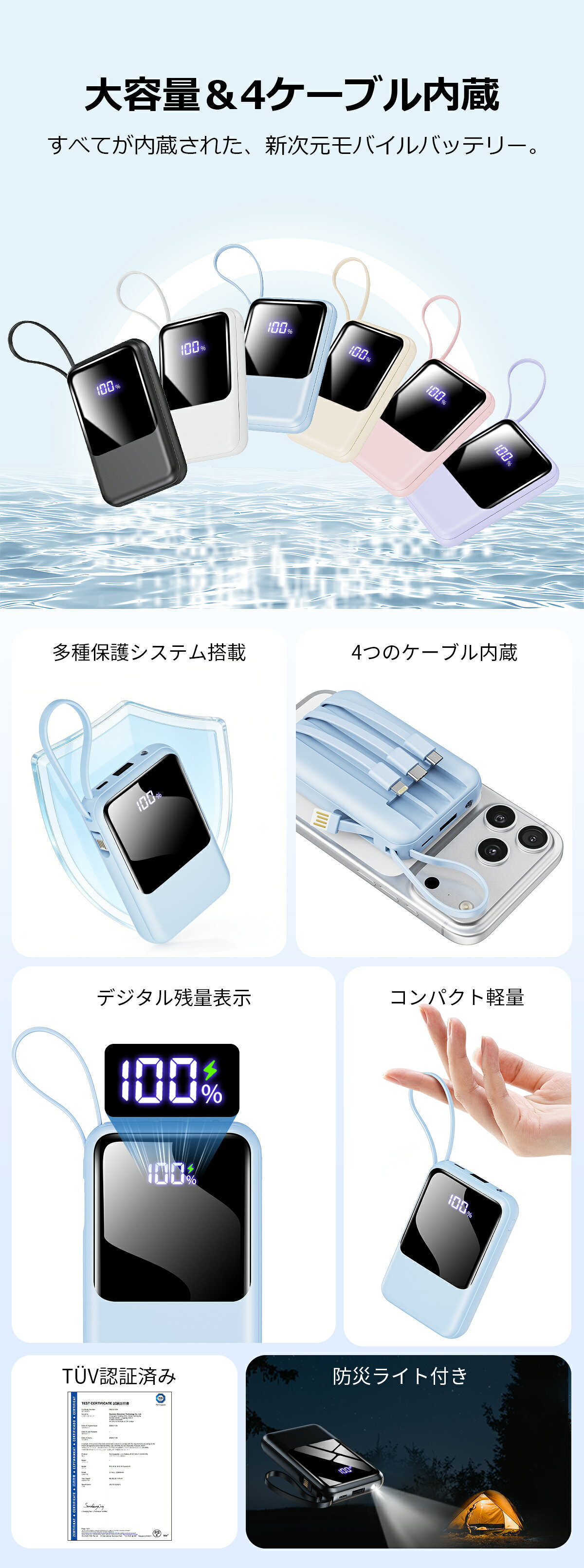 ＼84%OFF！20%OFFクーポン+P2で1,706円！／モバイルバッテリー 22000mAh 大容量 軽...