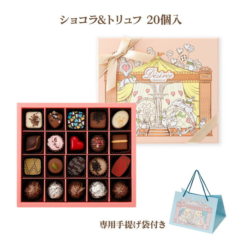 【300円OFFクーポン 2/4 19時迄】デジレー ショコラ＆トリュフ20個入 バレンタイン チョコ 2026 チョコレートギフト チョコ バレンタインデー 高級 おしゃれ バレンタイン当日までにお届け可 代表粒トリュフから新作も多数【特典】本商品ご購入でミニチョコBOX2箱プレゼント