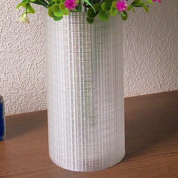 3Dデザイン花瓶 フラワーベース きらめく透明花瓶 半透明 おしゃれな花器 メッシュ模様 網模様 格子模様 小型 小形 内容器つき プラスティック製 高さ 10cm-16cm [2]