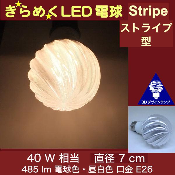 3Dデザイン電球 IIng 40W相当 サイズ7cm おしゃれ きらめく きらめき 波模様 オリジナルLED電球 電球色 昼白色 裸電球 口金E26 小型ボール型 ボール球 きらきら きらめく 光の彫刻 光の装飾 廊下 トイレ 玄関 階段 天井 直付け 天井照明