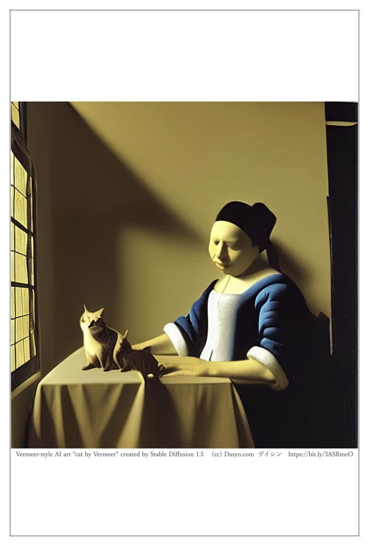 猫アート バロック絵画風 AIアート ポストカード 絵はがき 「フェルメール風の猫」 ねこアート キャットアート ネコアート キャット・アート ねこの絵 猫の絵 ネコの絵 バロック画家風アート Johannes Vermeer オリジナル絵葉書