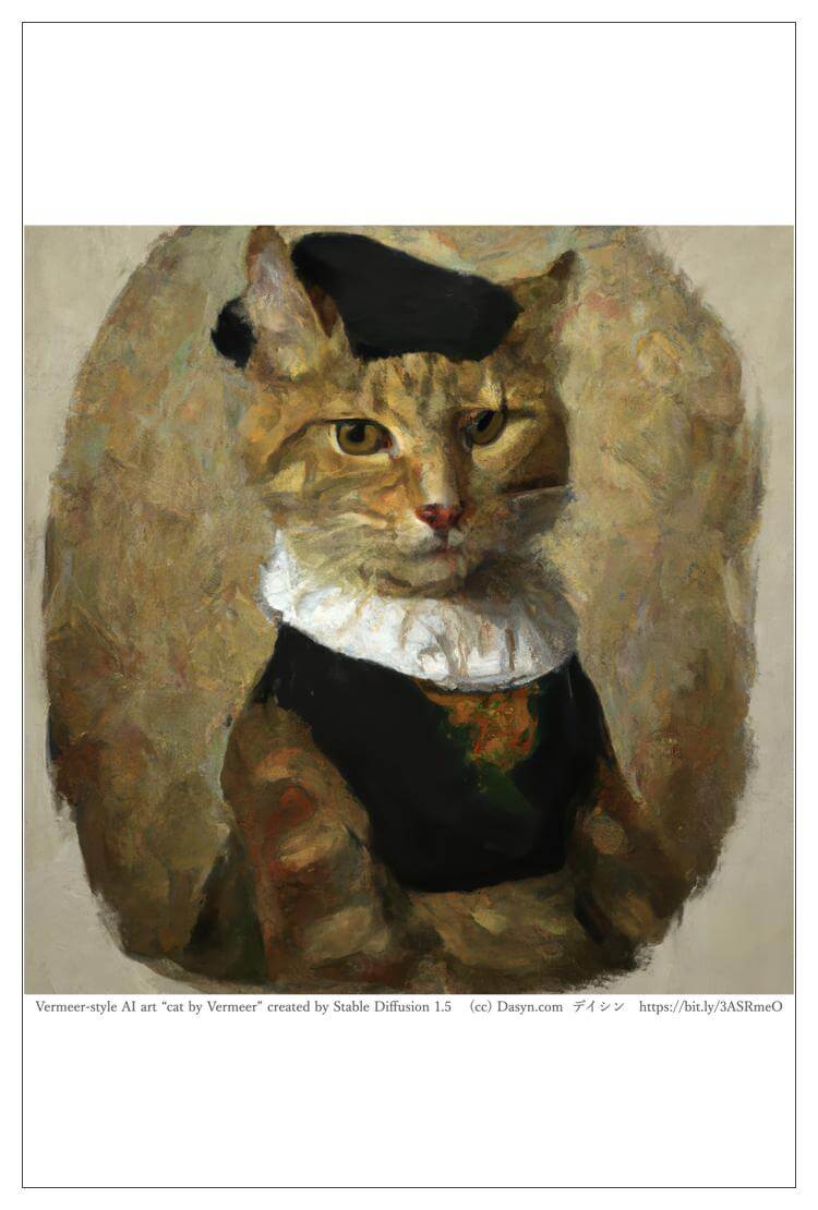 猫アート バロック絵画風 AIアート ポストカード 絵はがき 「フェルメール風の猫」 ねこアート キャットアート ネコアート キャット・アート ねこの絵 猫の絵 ネコの絵 バロック画家風アート Johannes Vermeer オリジナル絵葉書