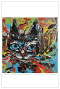 猫アート 近代絵画風 AIアート ポストカード 絵はがき 「ポロック風の猫」 ねこアート キャットアート ネコアート キャット アート ねこの絵 猫の絵 ネコの絵 近代画家風アート Jackson Pollock オリジナル絵葉書
