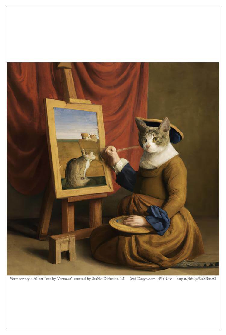 猫アート バロック絵画風 AIアート ポストカード 絵はがき 「フェルメール風の猫」 ねこアート キャットアート ネコアート キャット・アート ねこの絵 猫の絵 ネコの絵 バロック画家風アート Johannes Vermeer オリジナル絵葉書