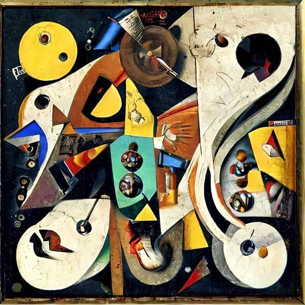 AIアートポスター 数学に学んだ否認されたミロとカンディンスキーの共作風 「微分」 オリジナルアート..