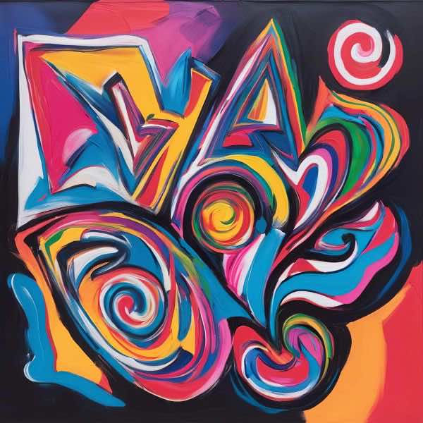 最初の商品画像がポスターの全体図です．2 番めの商品画像として中央部分の拡大図をのせています． 【GPT5/4o による解説】 (正確でない場合がありますので，ご注意ください.) 鮮烈な原色と厚みのある筆致が即興的に重なるこの抽象絵画は，渦...