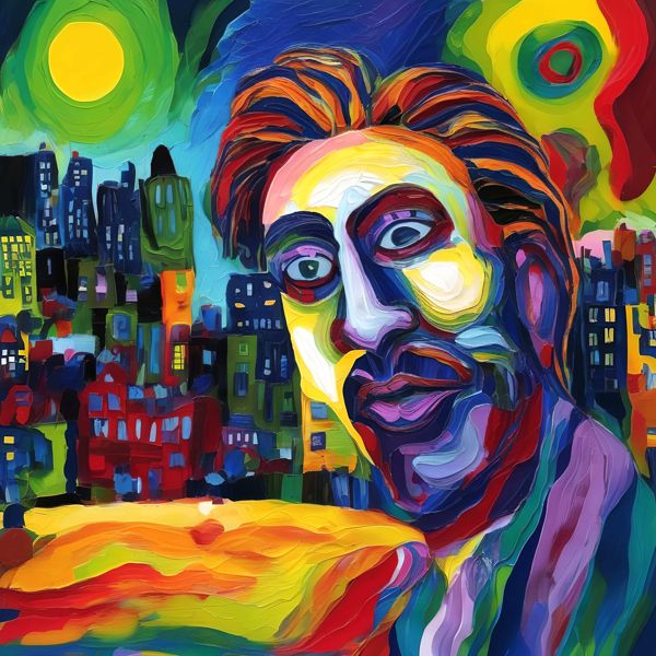 最初の商品画像がポスターの全体図です．2 番めの商品画像として中央部分の拡大図をのせています． 【GPT5/4o による解説】 (正確でない場合がありますので，ご注意ください.) この絵は，強烈な色彩と大胆な筆致が特徴で，表現主義やポスト印...