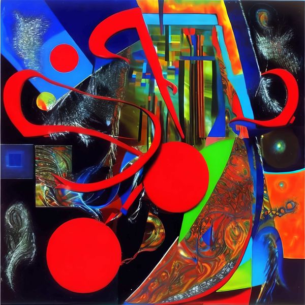 最初の商品画像がポスターの全体図です．2 番めの商品画像として中央部分の拡大図をのせています． 【GPT5/4o による解説】 (正確でない場合がありますので，ご注意ください.) この絵は，抽象表現主義やキュビスムの影響を受けた作品のように...