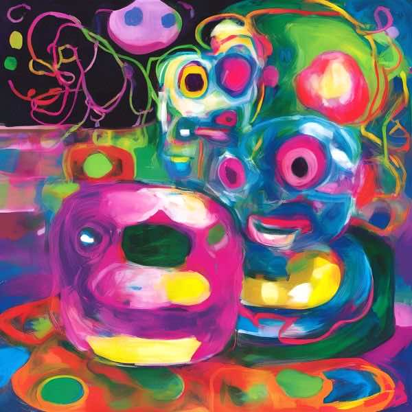 最初の商品画像がポスターの全体図です．2 番めの商品画像として中央部分の拡大図をのせています． 【GPT5/4o による解説】 (正確でない場合がありますので，ご注意ください.) この絵は，鮮やかな色彩と抽象的な形状が特徴的で，ポップアート...