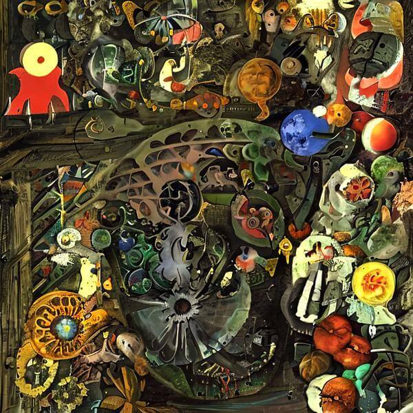 絵画風 AIアート ポスター パブロ・ピカソの影響を排した否認されたワシリー・カンディンスキーとジュゼッペ・アルチンボルドの共作風 「無題」 1
