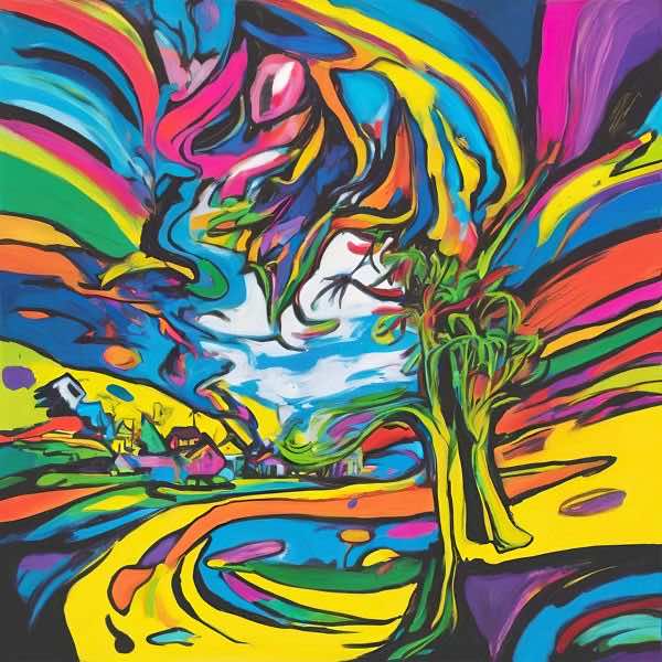 最初の商品画像がポスターの全体図です．2 番めの商品画像として中央部分の拡大図をのせています． 【GPT5/4o による解説】 (正確でない場合がありますので，ご注意ください.) この絵は，鮮やかな色彩と大胆な筆致が特徴で，ポスト印象派や表...