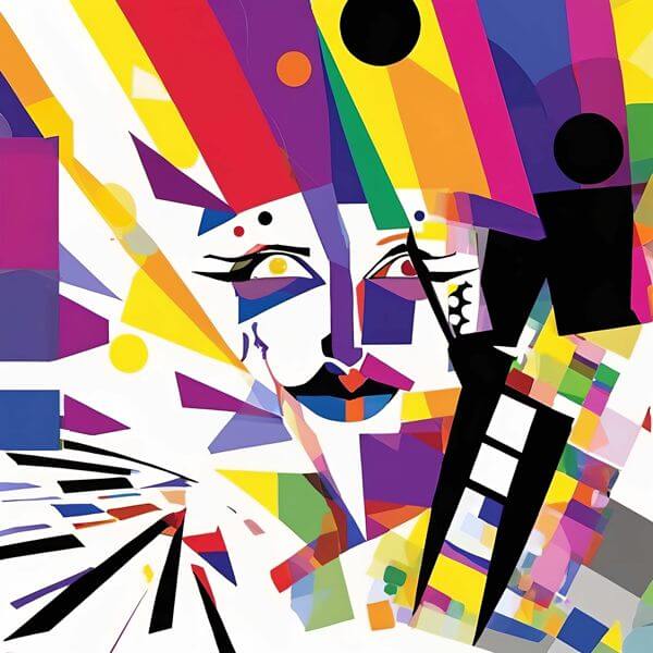 最初の商品画像がポスターの全体図です．2 番めの商品画像として中央部分の拡大図をのせています． 【GPT5/4o による解説】 (正確でない場合がありますので，ご注意ください.) 鮮烈な色彩と幾何学的な破片が層を成して顔の輪郭を浮かび上がら...