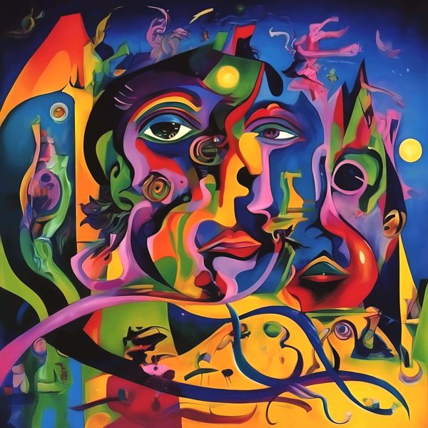 最初の商品画像がポスターの全体図です．2 番めの商品画像として中央部分の拡大図をのせています． 【GPT5/4o による解説】 (正確でない場合がありますので，ご注意ください.) この絵は，シュルレアリスムとキュビスムの影響を受けた作品のように見えます． 色彩は非常に鮮やかで，青，赤，緑，黄色などが大胆に使われています． 形状は抽象的で，顔のパーツが分解され，再構成されたような印象を与えます． ピカソやダリの作品を思わせる要素があり，特に顔の歪んだ表現や夢のような風景がそれを示唆しています． 背景には，幻想的な生物や風景が描かれており，視覚的な物語を展開しています． これにより，観る者は現実と夢の境界を探るような体験をします． 全体として，感情や潜在意識を視覚化した作品であり，見る人に多様な解釈を促します． 【購入方法・サイズなどについて】 サイズはつぎのうちのいずれかを上記の商品リストで選択してください．いずれも正方形です．・500 mm × 500 mm． ・400 mm × 400 mm． ・300 mm × 300 mm． ・250 mm × 250 mm (紙は 300 mm × 300 mm．余白つき)． ・200 mm × 200 mm． オンデマンドで印刷します (受注生産です) が，基本的に 1 週間以内に発送します． 300 mm と 250 mm のものは楽天，アマゾン，ニトリ，ハンズ，無印良品などで販売されている内寸 30 cm 角のフレームにちょうとおさまります． この商品にはフレームは付属せず販売もしていません． 【画像の制作方法】 制作者と AI (AI アート作成用のプログラム Stable Diffusion XL 1.0 (1024)) とからなるアートユニット カナブストラクド によるアートポスターです．そのプログラムに「Kanabstracd surrealism Picasso」ということば (prompt) をあたえて創造させました． 負のプロンプトとして「Picasso coarse_mesh」を指定しています． AI アートでは通常 A6 サイズ相当くらい (縦横 500〜1000 ピクセルくらい) の荒い画像しかつくれないので，超解像という技術をつかって原画より解像度を 4〜8 倍に (こまかく) しています． ただし，上の商品画像の解像度は原画と同程度なのでご注意ください． これらのポスターは通常の AI アートとはちがう独自の方法を使って作っています． AI アートは AI にプロンプト (または呪文) とよばれる英語の記述をあたえて作画した画像ですが， Stable Diffusion，DALL・E 2，Midjourney などの AI プログラムによって 2022 年に爆発的に普及しました． AI アートで望む画像を作るために通常は比較的細かい指示を与えます． しかしデイシンではおもに 1〜4 語程度の短いことばや造語を Stable Diffusion XL 1.0 (1024) を使用している OpenArt，NightCafe などのウェブサイトで使用して，そのプログラムがもつ知識をいかして自由に (ジェネラティブに，創発的に) 画像をつくらせています． コントラストの調整等はしていますが，描きなおさせたり加筆したりするようなことはしていません． こうやって作られる「意図しない」画像も「AI アート」とは呼ばれるものの，かならずしもアートとはいえないと考えています． しかし，思いもよらない画像や特定の画家風の部分がありながらその作品とはちがうスタイルの画像，模様やステンドグラスに埋め込まれた猫など，様々な興味ぶかい画像がつくれます． 【キーワード】 AIアート, AI画家, 画像生成AI, 人工知能アート, コンピュータアート, コンピュータ・アート, デジタルアート, メディアアート, Stable Diffusion, ジェネラティブアート, ジェネレーティブアート, 創発的, 生成的, アート・ジェネレータ, インテリア, ウォールアート, アートポスター, アートプリント, オリジナルポスター 【著作権に関する注記】 この画像は ISAP 手法にもとづいて AI が生成したものです．特定の現存作家または既存作品の模倣・再現を意図するものではありませんが，お気づきの点がありましたら info@dasyn.com にご連絡ください．AI を使って造った気軽に楽しめるアートポスター AI とともに描いた様々な絵でお部屋をかざってみませんか? AI アートでさまざまな絵画を創造しました．人だけでは描くのが難しいオリジナル作品をお求めやすい価格で提供します．壁にならべて貼ったり，気分にあわせて貼りかえてみることもできます．