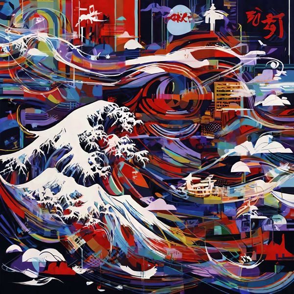 Rakuten - AIアートポスター カナブストラクド「広重的…」 Kanabstracd オリジナルアート作品 アートポスター アートプリント 壁掛けアート ウォールアート インテリア デジタルアート 現代アート