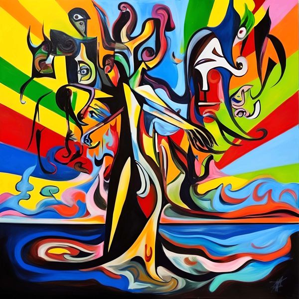 AIアートポスター カナブストラクド「ピカスビア的粗い網なき超現実」 Kanabstracd オリジナルアート作..