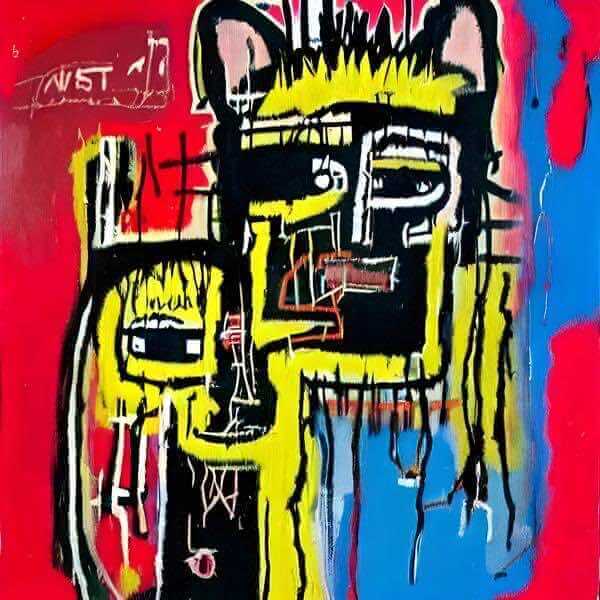 猫アート 近代絵画風 AIアート ポスター ジャン＝ミシェル・バスキア風の「猫」 ねこアート キャットアート にゃんこアート ネコアート キャット・アート ねこの絵 猫の絵 ネコの絵 近代絵画風アート Jean-Michel Basquiat 1