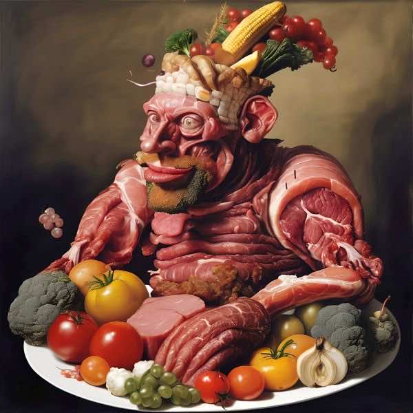 AIアートポスター カナブストラクド「アルチンボルド的弓なき肉」 Kanabstracd オリジナルアート作品 ..