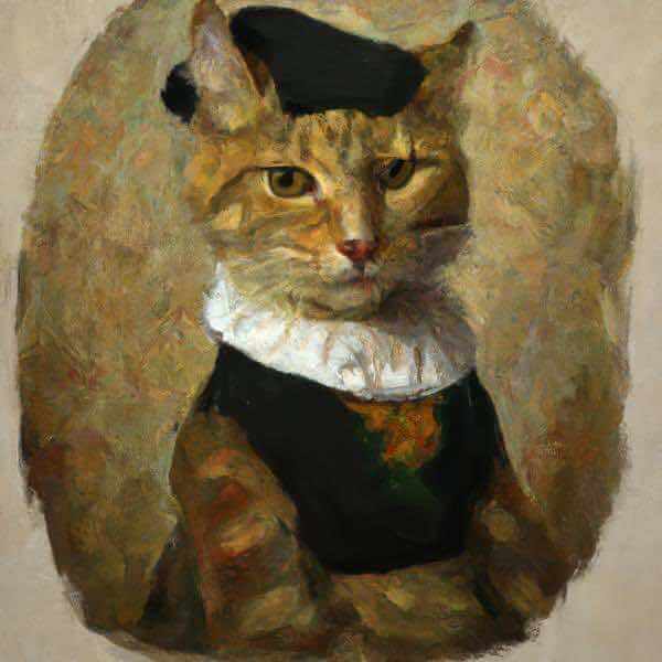 猫アート バロック絵画風 AIアート ポスター 「フェルメール風の猫」 ねこアート キャットアート にゃんこアート ネコアート キャット・アート ねこの絵 猫の絵 ネコの絵 バロック画家風アート Johannes Vermeer