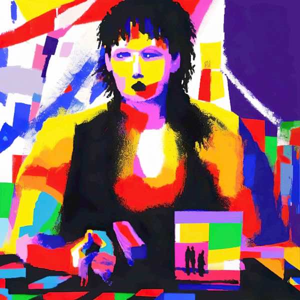 最初の商品画像がポスターの全体図です．2 番めの商品画像として中央部分の拡大図をのせています． 【GPT5/4o による解説】 (正確でない場合がありますので，ご注意ください.) この絵は，ポップアートとキュビズムの影響を受けた作品です． ...