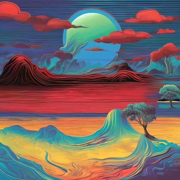 最初の商品画像がポスターの全体図です．2 番めの商品画像として中央部分の拡大図をのせています． 【GPT5/4o による解説】 (正確でない場合がありますので，ご注意ください.) この絵は，幻想的で超現実的な風景を描いており，サルバドール・...