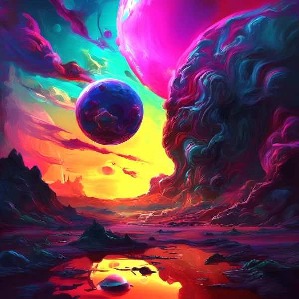 最初の商品画像がポスターの全体図です．2 番めの商品画像として中央部分の拡大図をのせています． 【GPT5/4o による解説】 (正確でない場合がありますので，ご注意ください.) 燃え上がる地平の黄と冷たいシアンが衝突し，色温度の緊張が画面...