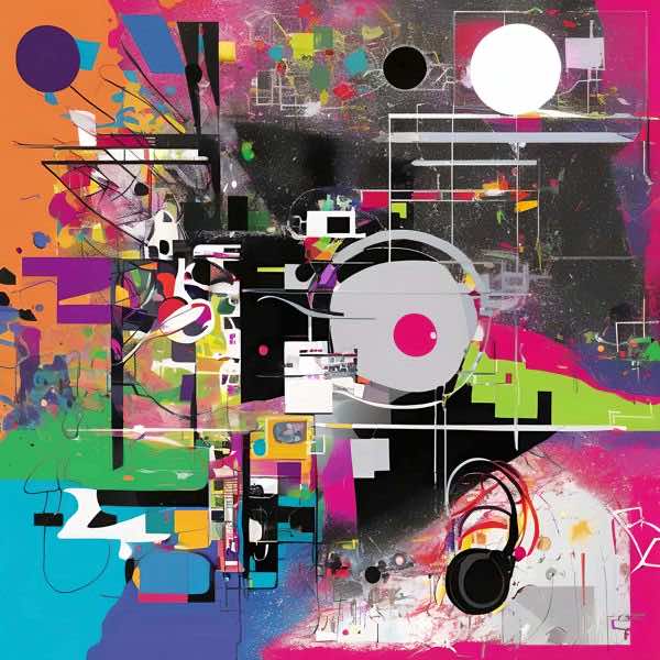 最初の商品画像がポスターの全体図です．2 番めの商品画像として中央部分の拡大図をのせています． 【GPT5/4o による解説】 (正確でない場合がありますので，ご注意ください.) この絵は，黒を下地にネオンのようなピンクやオレンジ，緑，青が...