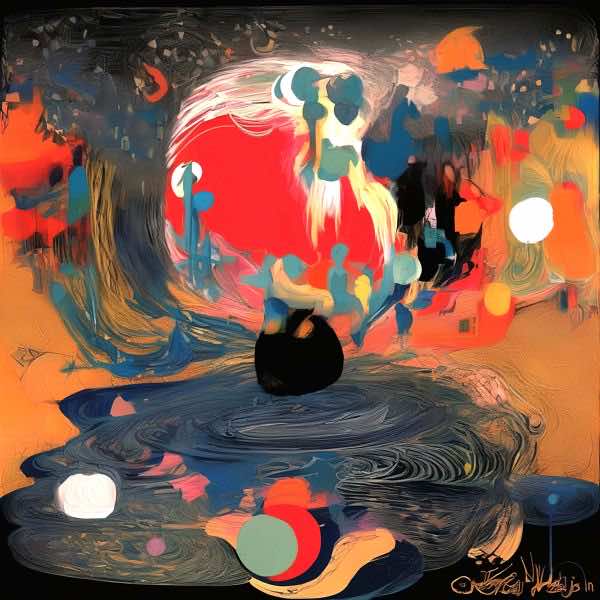 最初の商品画像がポスターの全体図です．2 番めの商品画像として中央部分の拡大図をのせています． 【GPT5/4o による解説】 (正確でない場合がありますので，ご注意ください.) この絵は，抽象表現主義と印象派の影響を受けた作品のように見え...