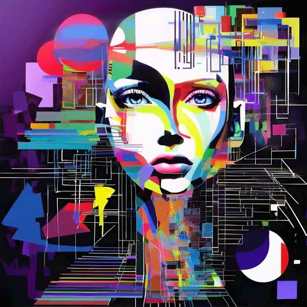 最初の商品画像がポスターの全体図です．2 番めの商品画像として中央部分の拡大図をのせています． 【GPT5/4o による解説】 (正確でない場合がありますので，ご注意ください.) この絵は，中央に人物の顔を据え，周囲をカラフルな幾何学形と細い線で埋め尽くしたデジタル風の肖像画です． 紫の闇を背景に，蛍光色が層のように重なり，回路図のような白線が空間の奥行きをつくります． 瞳や唇は写実的で，肌は黄色や青，赤の断片で区切られます． なめらかな陰影と硬い直線が交差し，機械と人のあいだの緊張を感じさせます． 伝統的な油彩の肖像が一方向の光で量感を出すのに対し，この絵は色面の衝突で立体感を生みます． キュビスムの分解を思わせつつ，ポップアートの明るい配色に近い軽やかさがあります． さらに，画面の乱れや段差はグリッチアートにも似ており，サイバーパンク的な未来像を描いています． 冷たさの中に視線の温度が残ることが魅力です． 【購入方法・サイズなどについて】 サイズはつぎのうちのいずれかを上記の商品リストで選択してください．いずれも正方形です．・500 mm × 500 mm． ・400 mm × 400 mm． ・300 mm × 300 mm． ・250 mm × 250 mm (紙は 300 mm × 300 mm．余白つき)． ・200 mm × 200 mm． オンデマンドで印刷します (受注生産です) が，基本的に 1 週間以内に発送します． 300 mm と 250 mm のものは楽天，アマゾン，ニトリ，ハンズ，無印良品などで販売されている内寸 30 cm 角のフレームにちょうとおさまります． この商品にはフレームは付属せず販売もしていません． 【画像の制作方法】 制作者と AI (AI アート作成用のプログラム Stable Diffusion XL 1.0 (1024)) とからなるアートユニット カナブストラクド によるアートポスターです．そのプログラムに「Kanabstracd surreal Metzinger」ということば (prompt) をあたえて創造させました． 負のプロンプトとして「Metzinger knots」を指定しています． AI アートでは通常 A6 サイズ相当くらい (縦横 500〜1000 ピクセルくらい) の荒い画像しかつくれないので，超解像という技術をつかって原画より解像度を 4〜8 倍に (こまかく) しています． ただし，上の商品画像の解像度は原画と同程度なのでご注意ください． これらのポスターは通常の AI アートとはちがう独自の方法を使って作っています． AI アートは AI にプロンプト (または呪文) とよばれる英語の記述をあたえて作画した画像ですが， Stable Diffusion，DALL・E 2，Midjourney などの AI プログラムによって 2022 年に爆発的に普及しました． AI アートで望む画像を作るために通常は比較的細かい指示を与えます． しかしデイシンではおもに 1〜4 語程度の短いことばや造語を Stable Diffusion XL 1.0 (1024) を使用している OpenArt，NightCafe などのウェブサイトで使用して，そのプログラムがもつ知識をいかして自由に (ジェネラティブに，創発的に) 画像をつくらせています． コントラストの調整等はしていますが，描きなおさせたり加筆したりするようなことはしていません． こうやって作られる「意図しない」画像も「AI アート」とは呼ばれるものの，かならずしもアートとはいえないと考えています． しかし，思いもよらない画像や特定の画家風の部分がありながらその作品とはちがうスタイルの画像，模様やステンドグラスに埋め込まれた猫など，様々な興味ぶかい画像がつくれます． 【キーワード】 AIアート, AI画家, 画像生成AI, 人工知能アート, コンピュータアート, コンピュータ・アート, デジタルアート, メディアアート, Stable Diffusion, ジェネラティブアート, ジェネレーティブアート, 創発的, 生成的, アート・ジェネレータ, インテリア, ウォールアート, アートポスター, アートプリント, オリジナルポスター 【著作権に関する注記】 この画像は ISAP 手法にもとづいて AI が生成したものです．特定の現存作家または既存作品の模倣・再現を意図するものではありませんが，お気づきの点がありましたら info@dasyn.com にご連絡ください．AI を使って造った気軽に楽しめるアートポスター AI とともに描いた様々な絵でお部屋をかざってみませんか? AI アートでさまざまな絵画を創造しました．人だけでは描くのが難しいオリジナル作品をお求めやすい価格で提供します．壁にならべて貼ったり，気分にあわせて貼りかえてみることもできます．