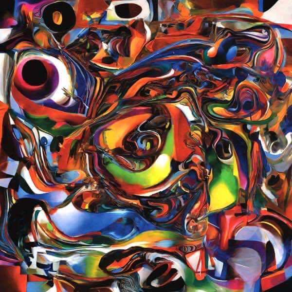 最初の商品画像がポスターの全体図です．2 番めの商品画像として中央部分の拡大図をのせています． 【GPT5/4o による解説】 (正確でない場合がありますので，ご注意ください.) この絵は，抽象表現主義やキュビズムの影響を受けた作品のように...