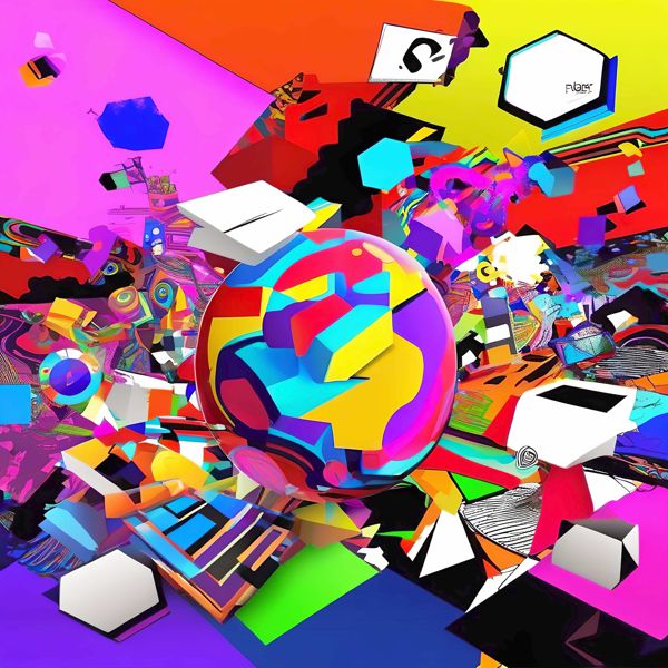 最初の商品画像がポスターの全体図です．2 番めの商品画像として中央部分の拡大図をのせています． 【GPT5/4o による解説】 (正確でない場合がありますので，ご注意ください.) この絵は，非常にカラフルで抽象的なスタイルが特徴です． 幾何...