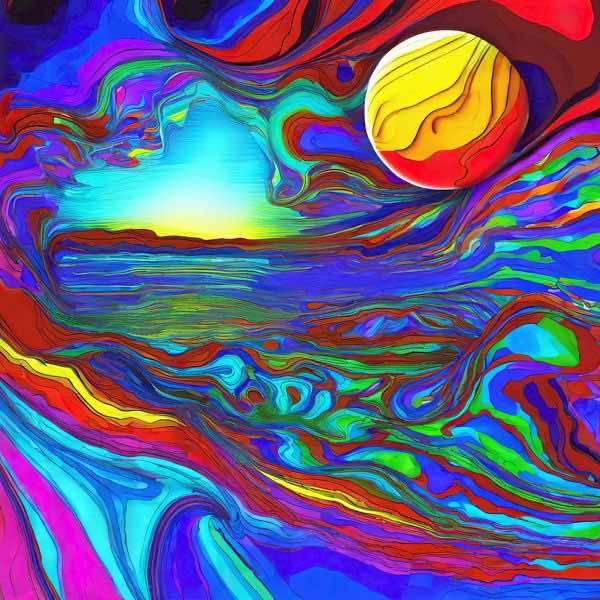 最初の商品画像がポスターの全体図です．2 番めの商品画像として中央部分の拡大図をのせています． 【GPT5/4o による解説】 (正確でない場合がありますので，ご注意ください.) この絵は，渦を巻く線と強い色の流れで海と空の情景を暗示してい...