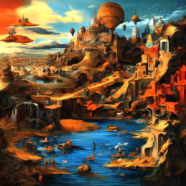 AIアートポスター 弓に影響されないカナブストラクドによる 「弱められたシュールリアリズム風のルネサンス」 オリジナルアート作品 アートポスター アートプリント インテリア