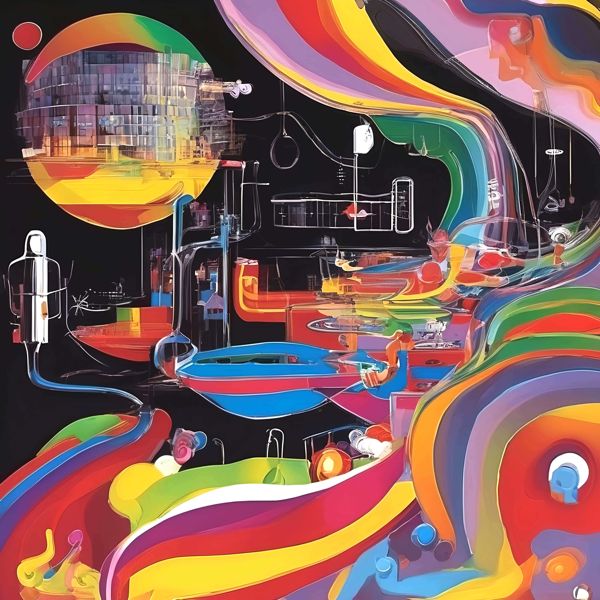 最初の商品画像がポスターの全体図です．2 番めの商品画像として中央部分の拡大図をのせています． 【GPT5/4o による解説】 (正確でない場合がありますので，ご注意ください.) 黒を基調にした背景に，鮮やかな虹色のリボンや流線形が層をなして浮遊するこの作品は，有機的な曲線と機械的な断片図式が同居することで，未来的な都市景観と夢のような海の動きを同時に感じさせます． 部分的に透けるテクスチャーや幾何学的な構造が奥行きを生み，視線が画面内を巡るたびに新たな発見が生まれます． 色彩の扱いや抽象的な構成には，ワシリー・カンディンスキーの色面表現やソニア・ドローネのオルフィスム的リズム，未来派の運動性，さらにポップやサイケデリックな現代美学の影響が感じられます． 断片的な記号と色の奔流から各々が自由に物語を紡げる余白を残しており，鑑賞ごとに異なる読み取りができる作品です． 【購入方法・サイズなどについて】 サイズはつぎのうちのいずれかを上記の商品リストで選択してください．いずれも正方形です．・500 mm × 500 mm． ・400 mm × 400 mm． ・300 mm × 300 mm． ・250 mm × 250 mm (紙は 300 mm × 300 mm．余白つき)． ・200 mm × 200 mm． オンデマンドで印刷します (受注生産です) が，基本的に 1 週間以内に発送します． 300 mm と 250 mm のものは楽天，アマゾン，ニトリ，ハンズ，無印良品などで販売されている内寸 30 cm 角のフレームにちょうとおさまります． この商品にはフレームは付属せず販売もしていません． 【画像の制作方法】 制作者と AI (AI アート作成用のプログラム Stable Diffusion XL 1.0 (1024)) とからなるアートユニット カナブストラクド によるアートポスターです．そのプログラムに「Kanabstracd surrealism Kandinsky」ということば (prompt) をあたえて創造させました． 負のプロンプトとして「Kandinsky triangles」を指定しています． AI アートでは通常 A6 サイズ相当くらい (縦横 500〜1000 ピクセルくらい) の荒い画像しかつくれないので，超解像という技術をつかって原画より解像度を 4〜8 倍に (こまかく) しています． ただし，上の商品画像の解像度は原画と同程度なのでご注意ください． これらのポスターは通常の AI アートとはちがう独自の方法を使って作っています． AI アートは AI にプロンプト (または呪文) とよばれる英語の記述をあたえて作画した画像ですが， Stable Diffusion，DALL・E 2，Midjourney などの AI プログラムによって 2022 年に爆発的に普及しました． AI アートで望む画像を作るために通常は比較的細かい指示を与えます． しかしデイシンではおもに 1〜4 語程度の短いことばや造語を Stable Diffusion XL 1.0 (1024) を使用している OpenArt，NightCafe などのウェブサイトで使用して，そのプログラムがもつ知識をいかして自由に (ジェネラティブに，創発的に) 画像をつくらせています． コントラストの調整等はしていますが，描きなおさせたり加筆したりするようなことはしていません． こうやって作られる「意図しない」画像も「AI アート」とは呼ばれるものの，かならずしもアートとはいえないと考えています． しかし，思いもよらない画像や特定の画家風の部分がありながらその作品とはちがうスタイルの画像，模様やステンドグラスに埋め込まれた猫など，様々な興味ぶかい画像がつくれます． 【キーワード】 AIアート, AI画家, 画像生成AI, 人工知能アート, コンピュータアート, コンピュータ・アート, デジタルアート, メディアアート, Stable Diffusion, ジェネラティブアート, ジェネレーティブアート, 創発的, 生成的, アート・ジェネレータ, インテリア, ウォールアート, アートポスター, アートプリント, オリジナルポスター 【著作権に関する注記】 この画像は ISAP 手法にもとづいて AI が生成したものです．特定の現存作家または既存作品の模倣・再現を意図するものではありませんが，お気づきの点がありましたら info@dasyn.com にご連絡ください．AI を使って造った気軽に楽しめるアートポスター AI とともに描いた様々な絵でお部屋をかざってみませんか? AI アートでさまざまな絵画を創造しました．人だけでは描くのが難しいオリジナル作品をお求めやすい価格で提供します．壁にならべて貼ったり，気分にあわせて貼りかえてみることもできます．