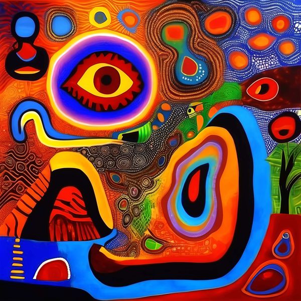 AIアートポスター カナブストラクド「アボリジニ的円なき超現実」 Kanabstracd オリジナルアート作品 アートポスター アートプリント 壁掛けアート ウォールアート インテリア デジタルアート 現代アート