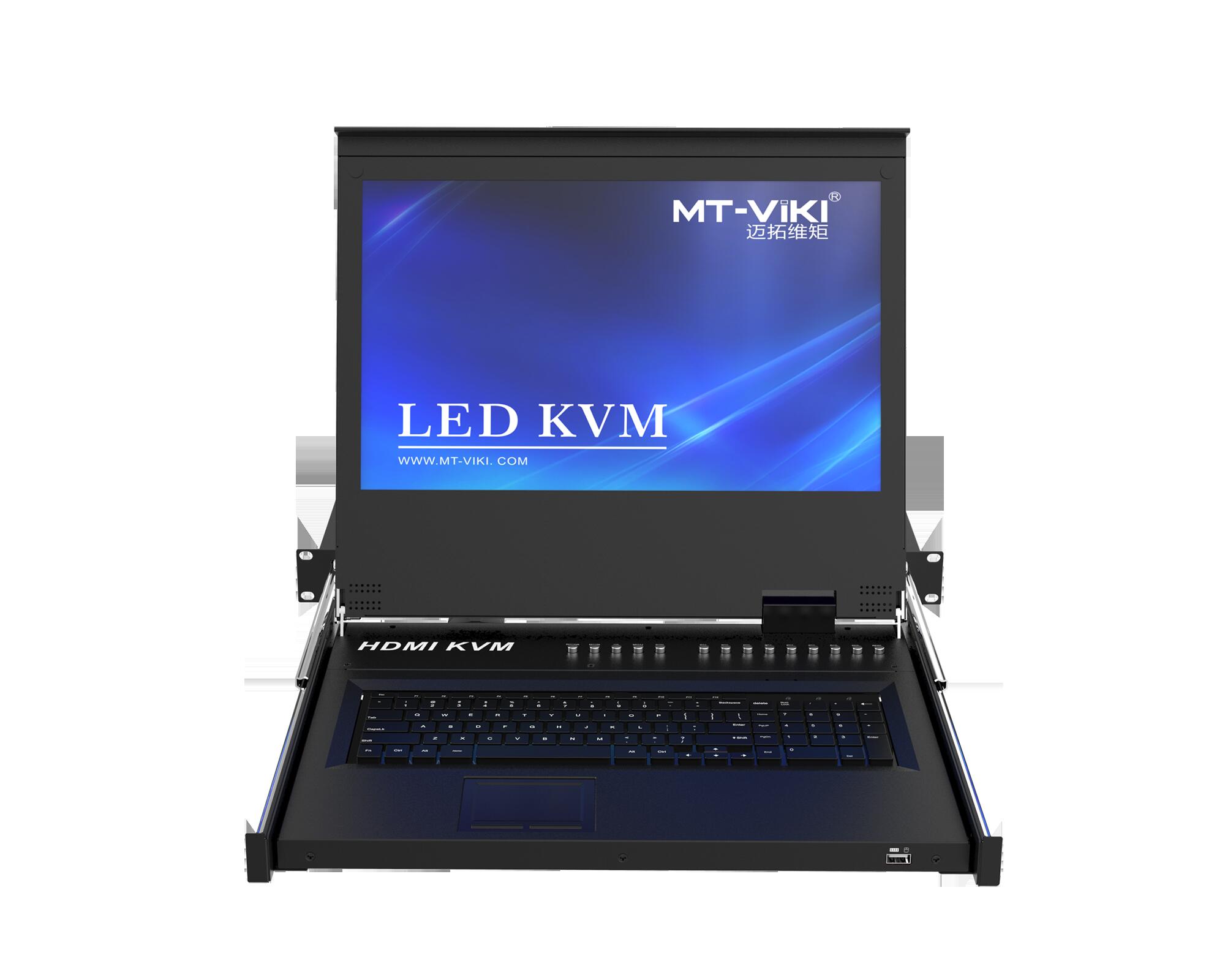 MT-VIKI 17.3インチLCD搭載 8ポートHDMI KVMドロワー HDMI KVM切替器 フルHD 1920×1080 LCDモニター内蔵 1Uラックマウント KVMドロワー KVM ケーブル 8本付き ホットキー OSD切替対応 ブラック 鉄筐体 MT-17308HL