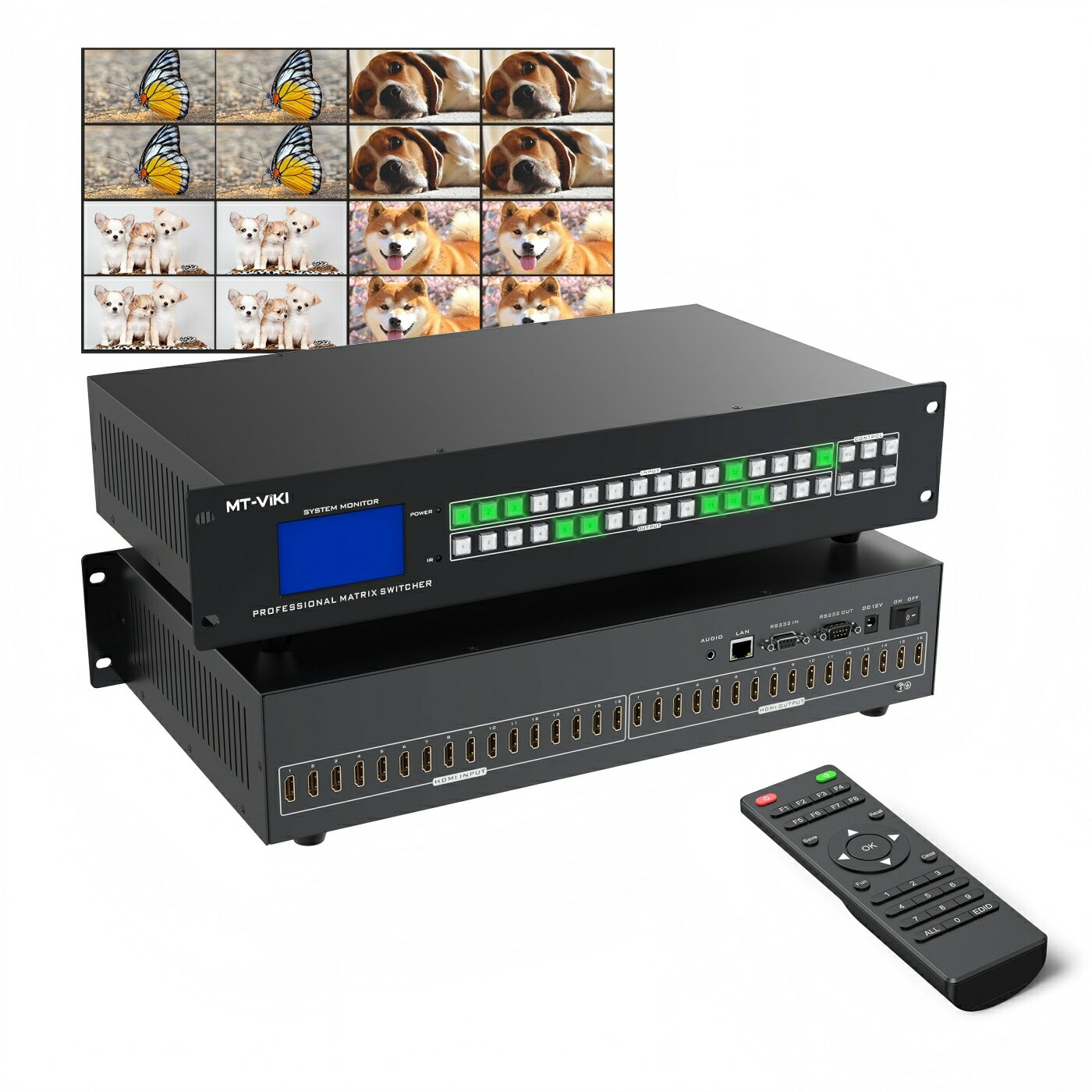 MT-VIKI HDMIマトリックス 16x16 4K@30Hz FPGAマトリックススイッチャー Web GUI対応 16入力16出力ブラック鉄筐体HD1616L