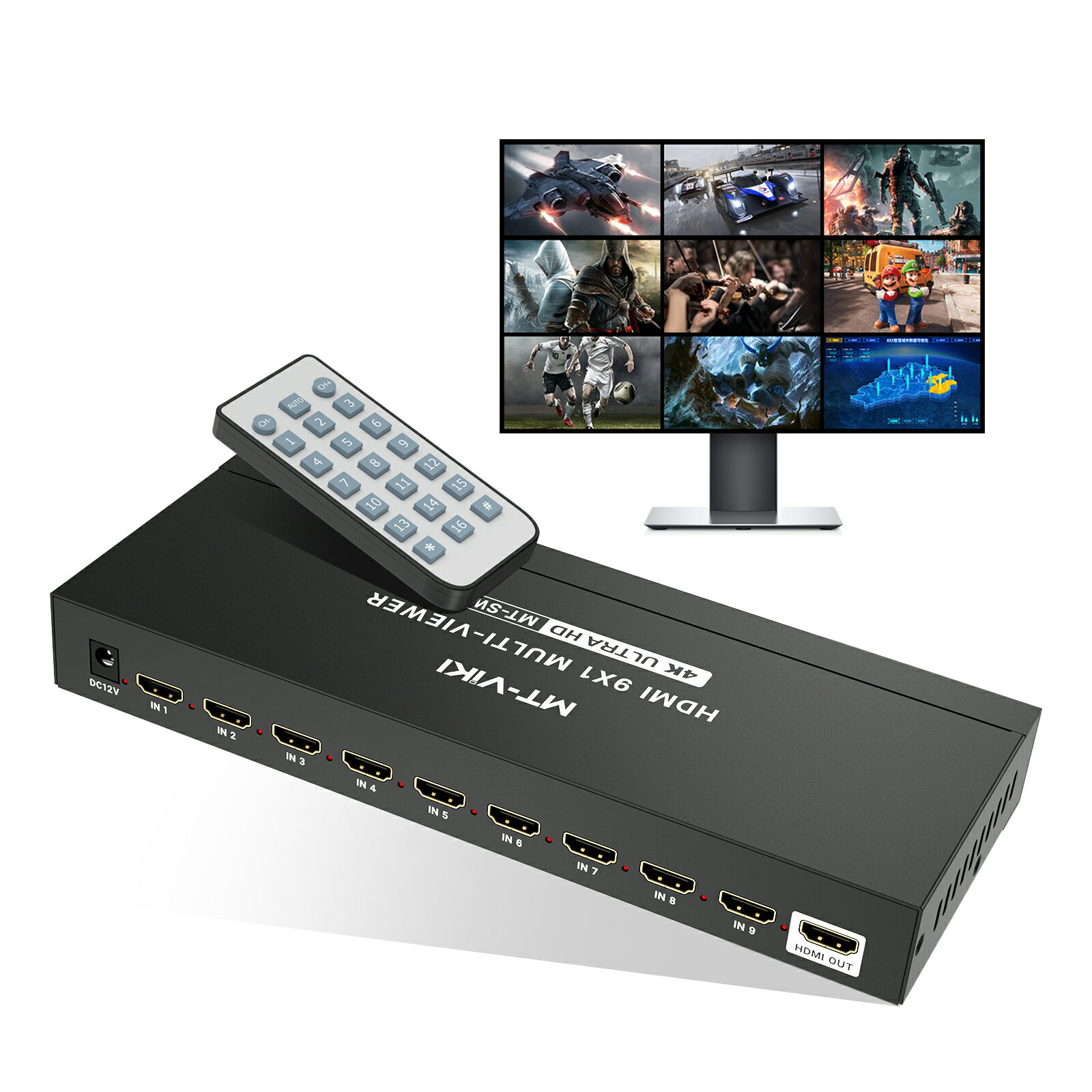 4K 30Hz HDMI マルチビューアー 9x1 モニター 9入力1出力 分割表示対応