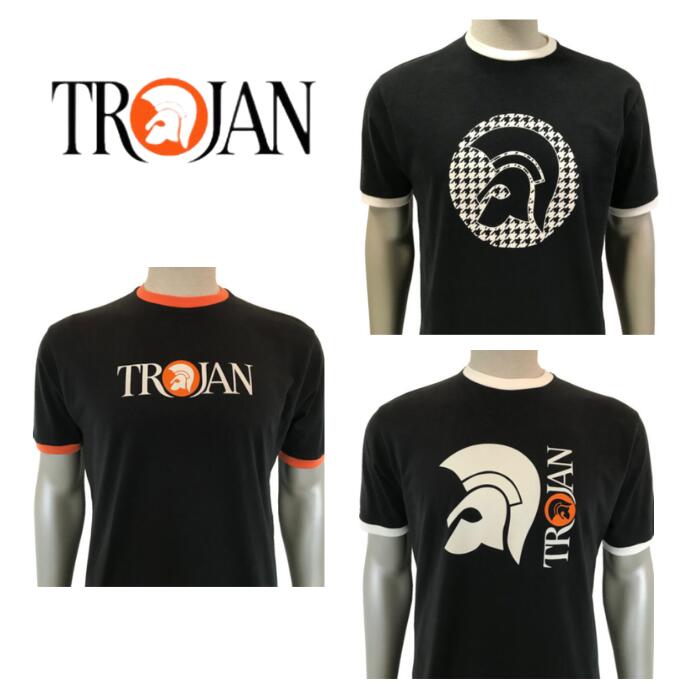 《返品・交換 不可》【SALE】TROJAN LOGO T-SHIRTS TC1014 TROJAN HELMET HOUNDSTOOTH BLACK NAVY WHITE ORANGE ブラック ホワイト オレンジ UK