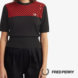 【 期間限定 ポイント10倍 】《返品・交換 不可》【SALE】フレッドペリー FRED PERRY ニット Tシャツ 半袖 CHECKERBOARD KNIT SK8104 チェッカーボード 英国ブランド BLACK RED ブラック レッド AMY WINEHOUSE FOUNDATION エイミー ワインハウス ハート コラボ