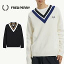 《返品・交換 不可》フレッドペリー FRED PERRY Vネックテニスセーター レディース メンズ ユニセックス Striped V-Neck Jumper K4536 英国ブランド イングランド BLACK ECRU ブラック エクリュ ロゴ ストライプネックライン