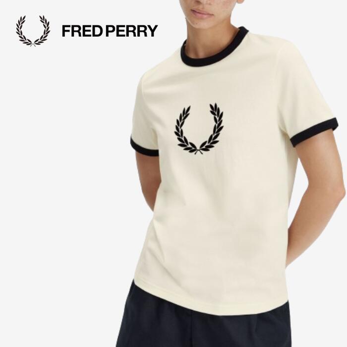 フレッドペリー Tシャツ メンズ 【新作商品 ポイント10倍 】フレッドペリー FRED PERRY メンズ レディース ユニセックス Tシャツ G7119 Flocked Laurel Wreath T-Shirt 英国ブランド イングランド ECRU エクリュ