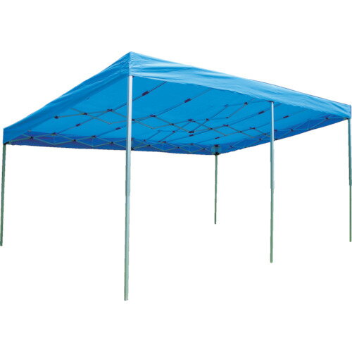 【メーカー直送品■2〜3週間程度】 ●広げるだけで簡単に設営できるワンタッチテントです。●補助パイプを標準装備しているので、全体の強度・安定感が増しており、雨が溜まりにくい構造になっています。●天幕はワンタッチで脱着でき、防水・防炎生地を採用しています。●間口(m)：5.45●奥行(m)：3.54●天幕色：青●棟高(m)：2.45〜2.75●軒高(m)：2.45〜2.75（前高側）●フレーム径(mm)：38.5（支柱）・25.0（桁・梁）●フレーム：25mm(桁)38.5mm(アウター支柱)34.5mm(インナー支柱)●天幕:ポリエステルターポリン●フレーム:アルミニウム●悪天候時は使用しないで下さい。