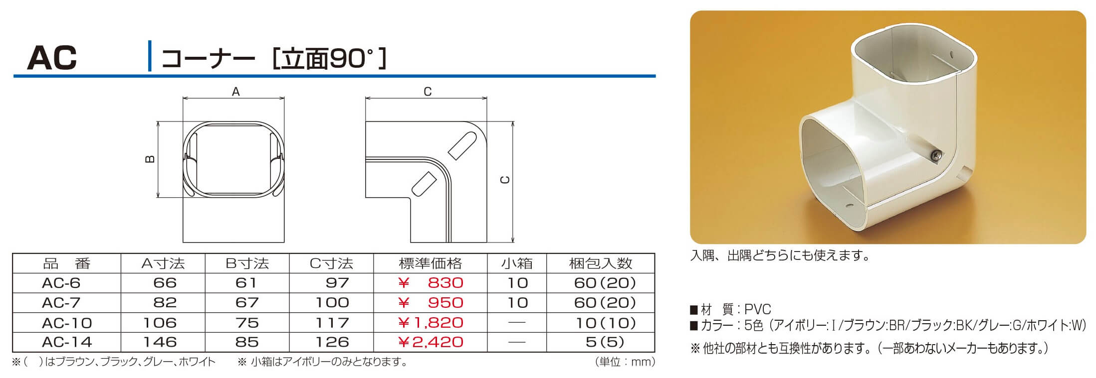 【法人のみ】バクマ工業 BEAR (/BG) 5個　エアコン 配管カバー コーナー 立面 90°9...