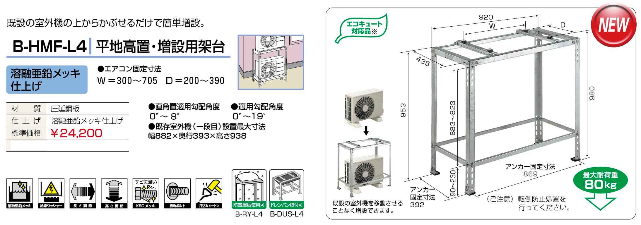 【法人のみ】バクマ工業 BEAR (/BG) エアコン架台 平地高置 増設用 室外ユニット エアコン 室外機 架台 ルームエアコン [B-HMF-L4]