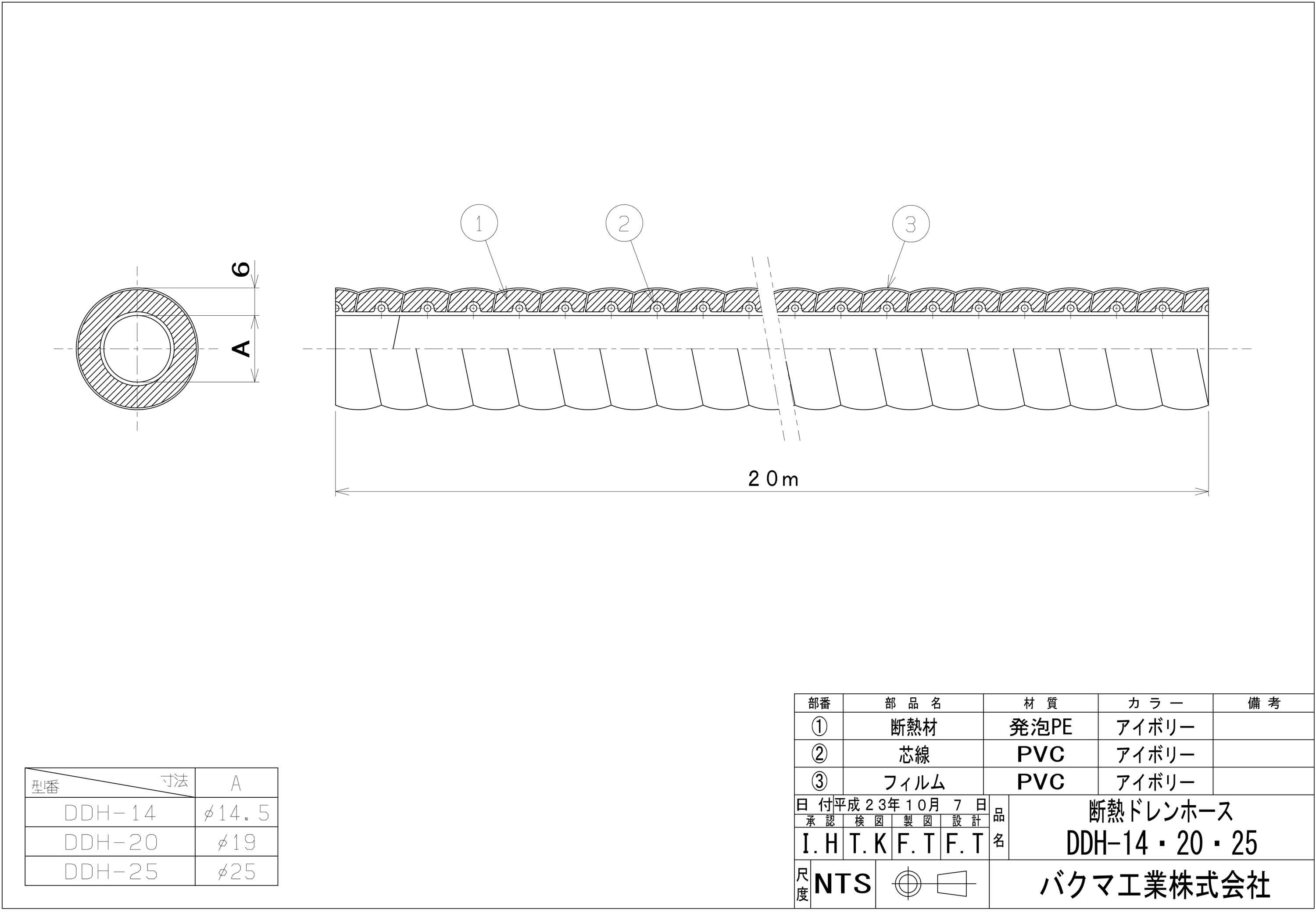 【法人のみ】バクマ工業 BEAR (/BG) 断熱 ドレンホース 内径 19φ×20m 屋内用 エアコン 19mm [DDH-20]