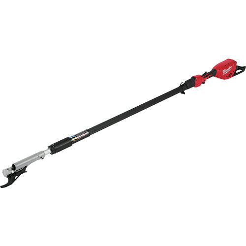 電池パック（バッテリー）、充電器は別売りでこの商品には含まれていません。 【代理店直送品■1〜2営業日出荷予定】 特長 ●手動式と比べて、最大3倍高速に剪定可能です。 ●ブラシレスモーターと生木44.5mmの切断能力により、一日の剪定作業の開始から終わりまで、難易度の高い作業でも一貫してきれいに切断可能です。 ●M18 6.0Ah パワーブーストバッテリーにより、1回の充電で25mmの枝を最大2000回切断可能 ●ロープと滑車を使う手動式高枝切りバサミの仕組みと比べて、作業時の負担を大幅軽減 ●伸縮式のため、追加のエクステンション不要。 ●ユーザーは作業に合わせて工具を2メートルから3メートルまで最適な長さに簡単に調整し、最大で計3.6メートルまでリーチを延長可能 ●収納式枝取りフックで枝を簡単に払い落とし、より効率的な剪定が可能 ●バンプガードにより、落下に対する保護と耐久性が向上 ●引き伸ばして使用する際に、肩掛けベルトを取り付けてユーザーの快適性を向上 仕様 ●切断能力(mm)：44.5 ●全長(mm)：2100〜3000 仕様2 ●切断可能な最大径：44.5mm (生木） ●ポール引き伸ばし時全長：3.0m ●ポール収納時全長：2.1m ●使用可能電池パック：M18 B2 JP、M18 B5 JP、M18 HB3 JP、M18 HB8 JP、M18 HB12 JP、M18B5-CR JP、M18 FB6 JP ●使用可能充電器：M12-18FC JP、M12-18SC JP、M18 DFC JP、M18 PC6 JP、M18 DBSC JP セット内容／付属品 ●ケースなし